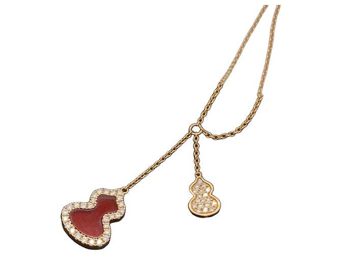 Autre Marque Collana Qeelin Wulu Double Gourd in Agata Rossa e Diamanti D'oro - vista 2