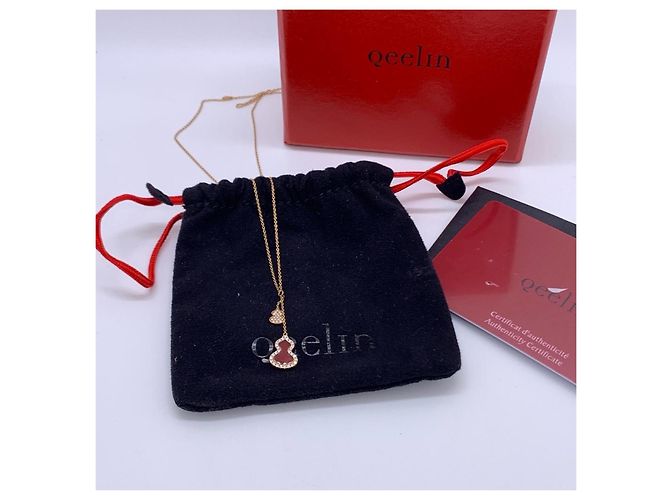 Autre Marque Collana Qeelin Wulu Double Gourd in Agata Rossa e Diamanti D'oro - vista 5