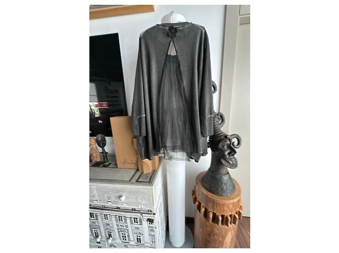 Munthe Plus Simonsen Sudadera gris PLU con detalle de tul - vista 12