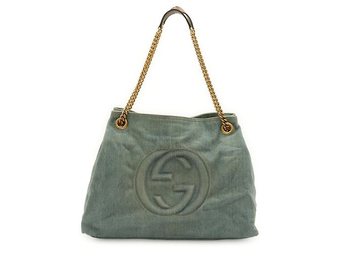 Borsa a catena Gucci Soho Interlocking G Marrone Blu chiaro - vista 2