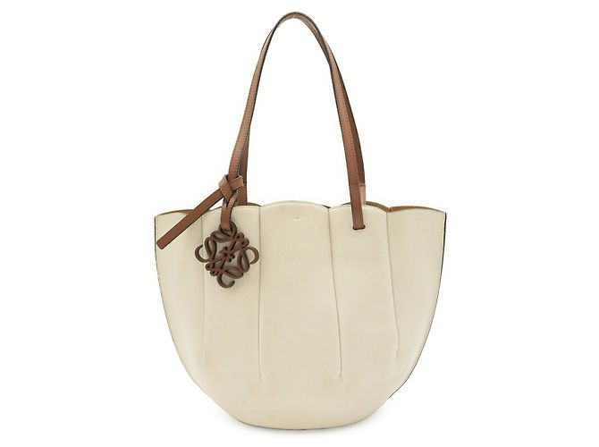 Borsa tote Loewe Shell in pelle marrone e bianca Bianco - vista 2