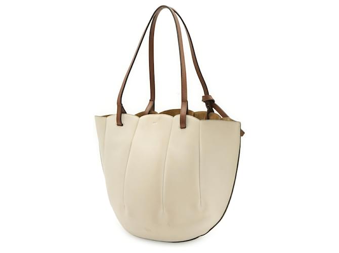 Borsa tote Loewe Shell in pelle marrone e bianca Bianco - vista 3