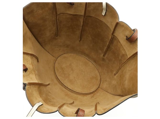 Borsa tote Loewe Shell in pelle marrone e bianca Bianco - vista 7