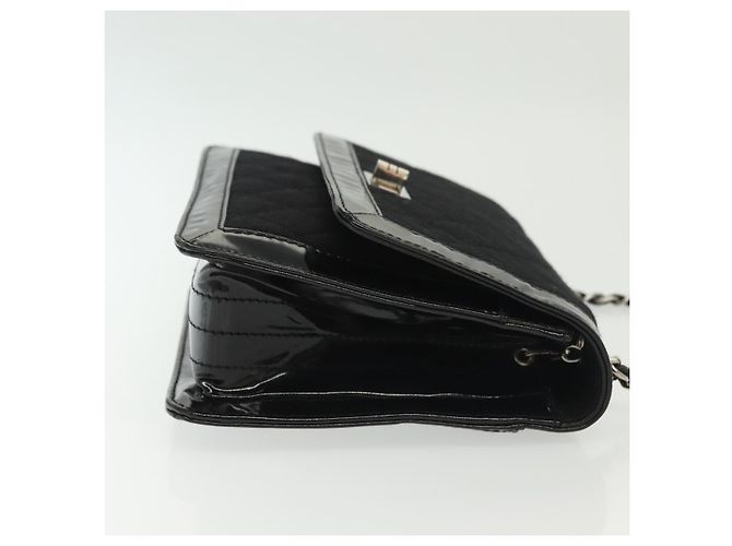 Chanel Vintage Mademoiselle Flap Quilted Canvas with Patent Small Nero - vista 3