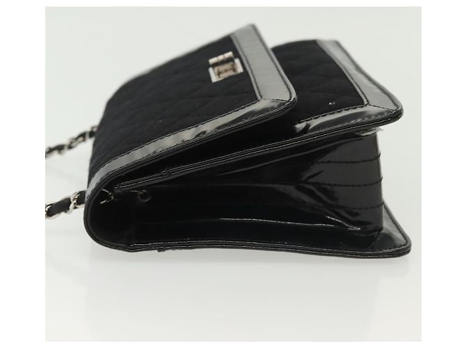 Chanel Vintage Mademoiselle Flap Quilted Canvas with Patent Small Nero - vista 4