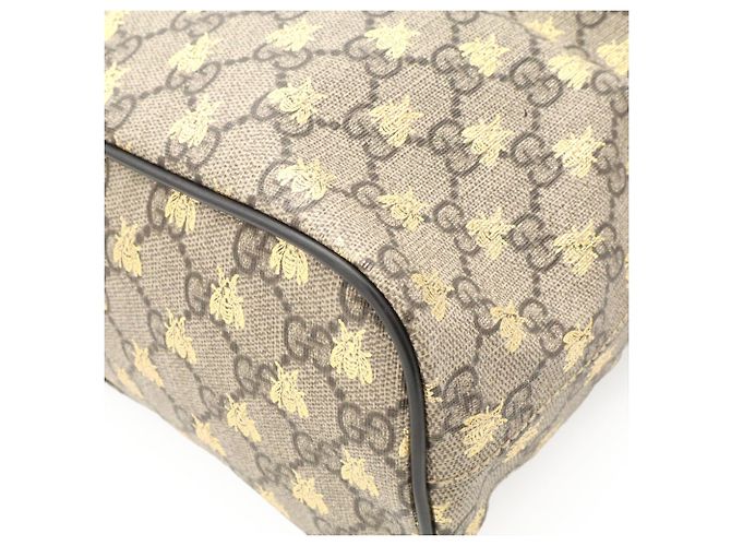 Borsa Tote GUCCI GG Supreme Bee Nero Beige D'oro - vista 4
