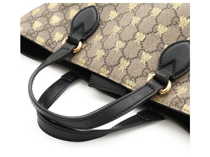Borsa Tote GUCCI GG Supreme Bee Nero Beige D'oro - vista 5