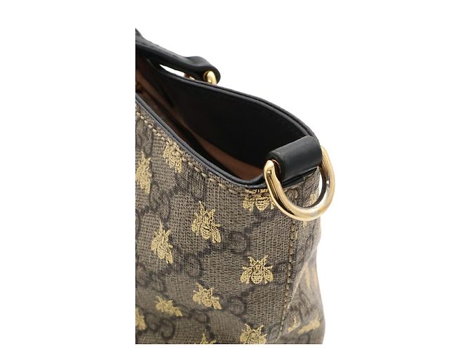 Borsa Tote GUCCI GG Supreme Bee Nero Beige D'oro - vista 7