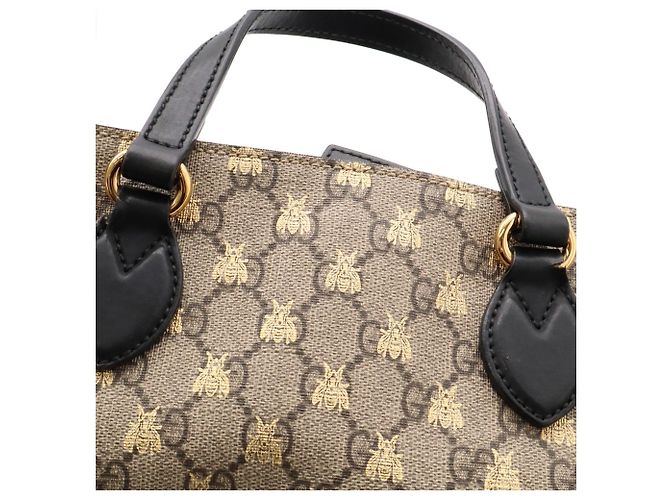 Borsa Tote GUCCI GG Supreme Bee Nero Beige D'oro - vista 8