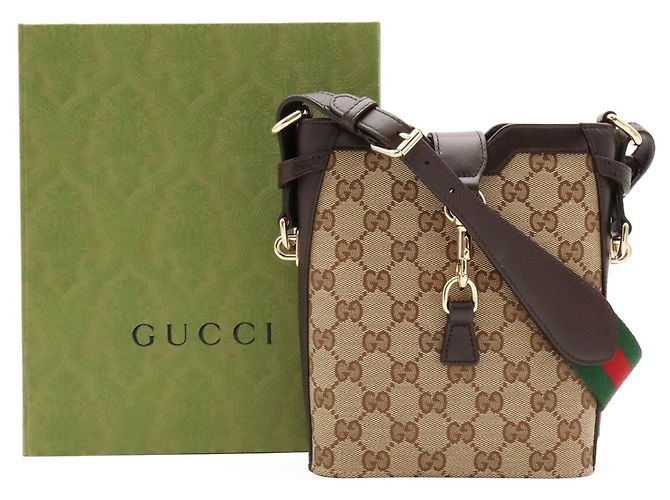 Mini borsa secchiello Gucci GG Canvas Rosso Beige Verde Marrone scuro - vista 8