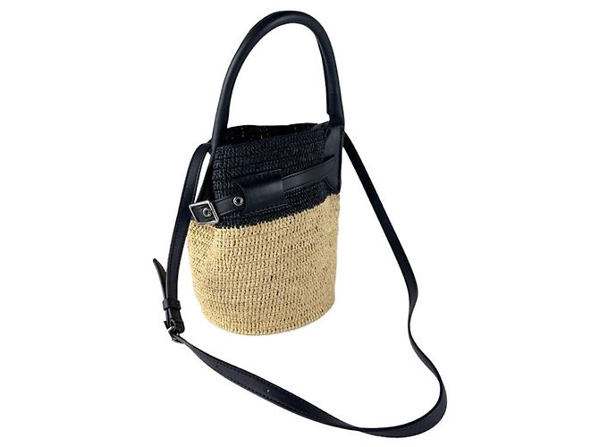 Céline Borsa a tracolla Celine in rafia e pelle nera Nero - vista 10