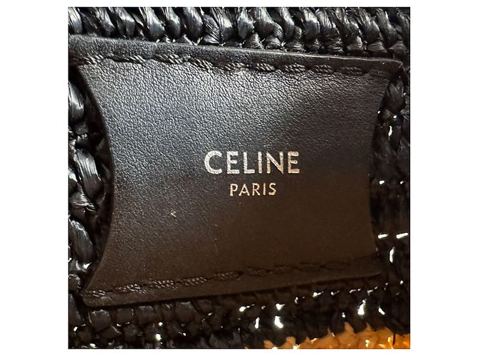 Céline Borsa a tracolla Celine in rafia e pelle nera Nero - vista 12