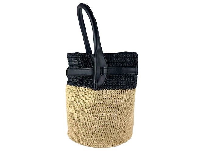 Céline Borsa a tracolla Celine in rafia e pelle nera Nero - vista 2