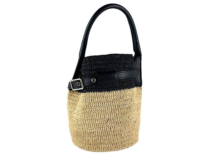 Céline Borsa a tracolla Celine in rafia e pelle nera Nero - vista 3