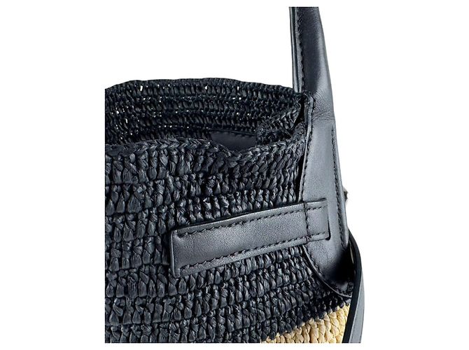 Céline Borsa a tracolla Celine in rafia e pelle nera Nero - vista 5