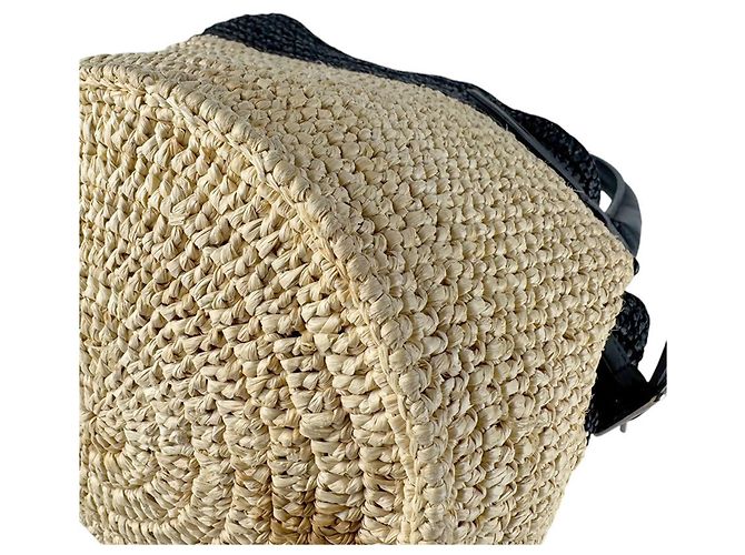 Céline Borsa a tracolla Celine in rafia e pelle nera Nero - vista 7