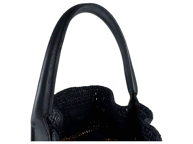 Céline Borsa a tracolla Celine in rafia e pelle nera Nero - vista 9