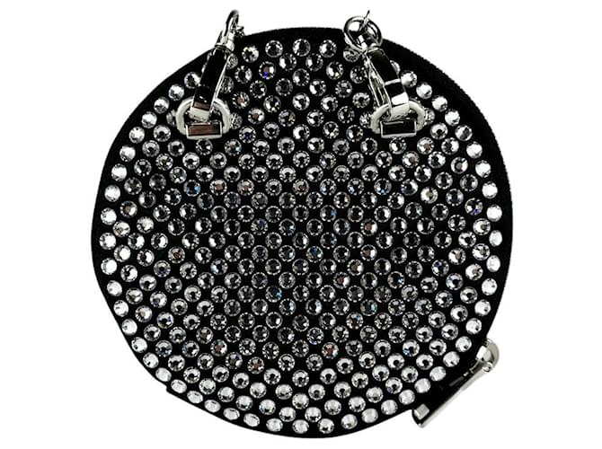 Borsa a tracolla Prada in raso nero e strass - vista 3