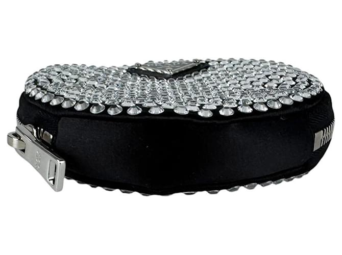 Borsa a tracolla Prada in raso nero e strass - vista 4