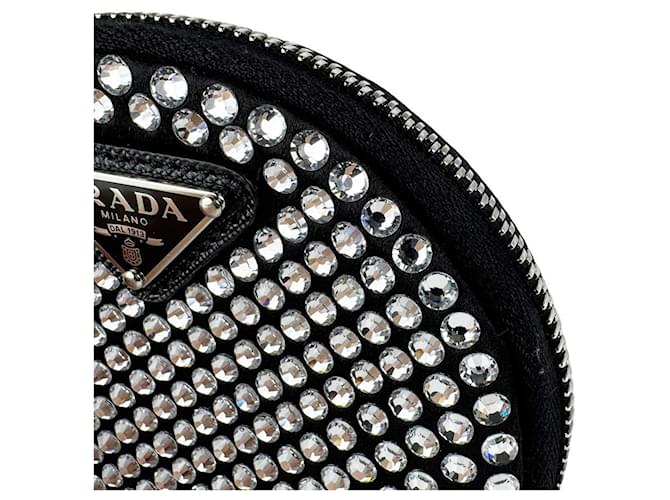 Borsa a tracolla Prada in raso nero e strass - vista 6