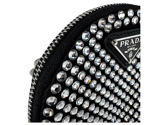 Borsa a tracolla Prada in raso nero e strass - vista 7