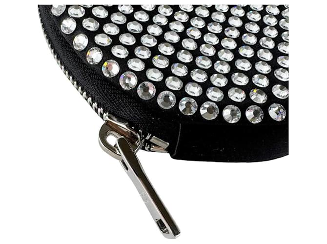 Borsa a tracolla Prada in raso nero e strass - vista 9