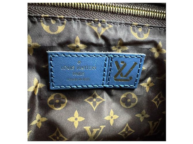 Speedy Borsa a tracolla Louis Vuitton in nylon blu e marrone - vista 12