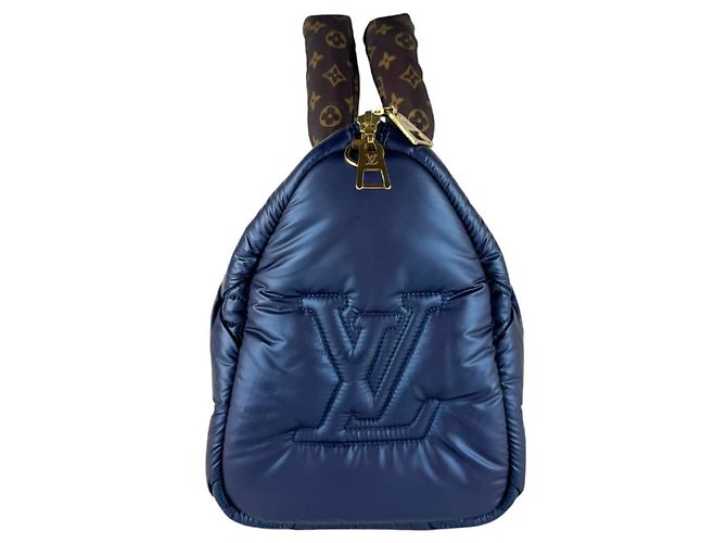 Speedy Borsa a tracolla Louis Vuitton in nylon blu e marrone - vista 2