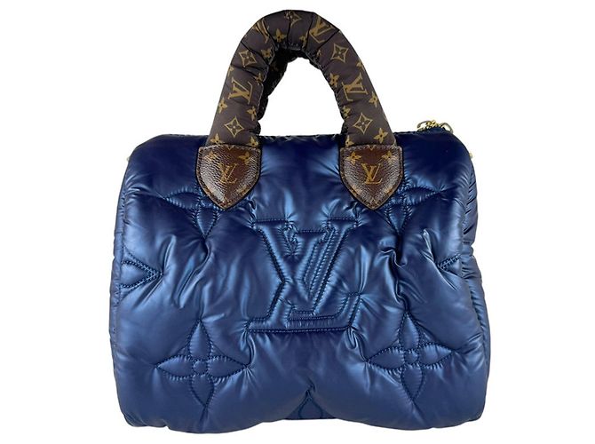 Speedy Borsa a tracolla Louis Vuitton in nylon blu e marrone - vista 3