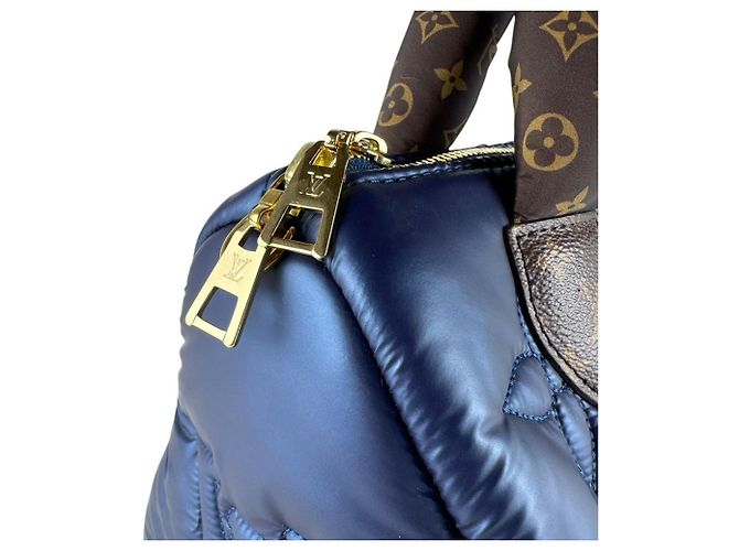 Speedy Borsa a tracolla Louis Vuitton in nylon blu e marrone - vista 6