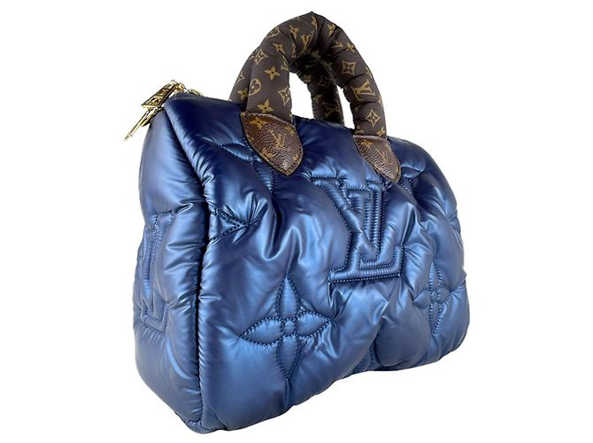 Speedy Borsa a tracolla Louis Vuitton in nylon blu e marrone - vista 9