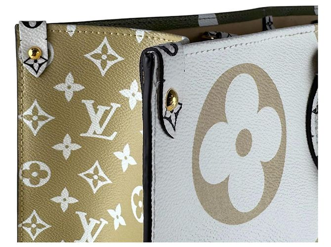 Borsa Louis Vuitton Monogram Giant OnTheGo GM Bianco Beige Cachi - vista 6