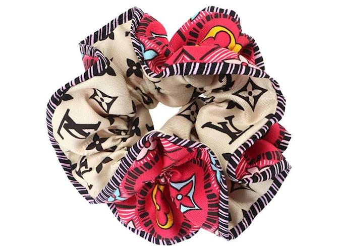 Scrunchie in seta Louis Vuitton Monogram Tiles Rosa Multicolore - vista 2