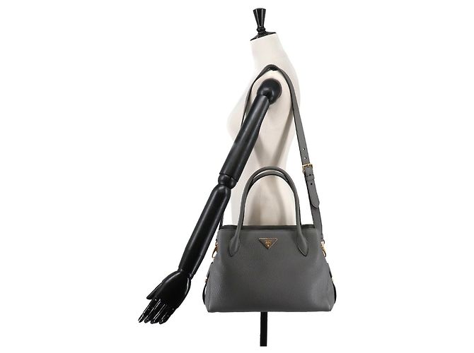 Borsa 2-Way in pelle grigia Prada Marrone - vista 11