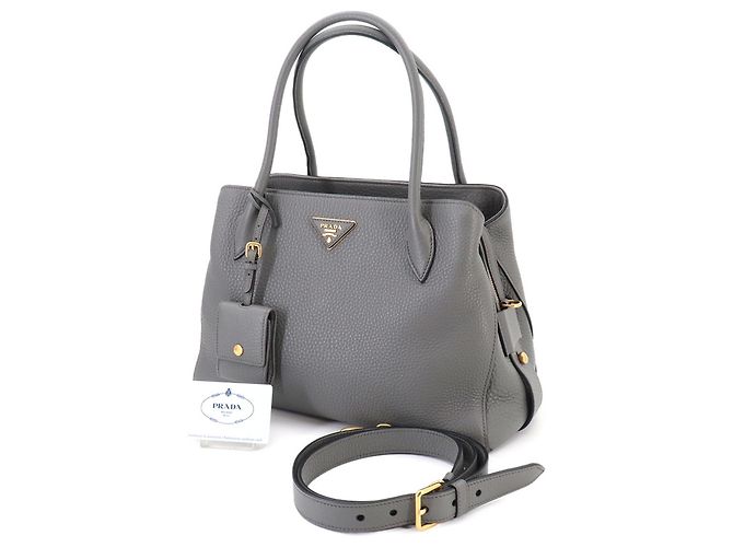 Borsa 2-Way in pelle grigia Prada Marrone - vista 3