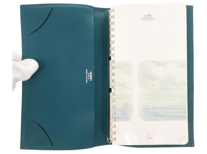 Hermès Couverture de carnet Hermes Agenda Vision 2009 Doblis Marron Bleu - vue 4
