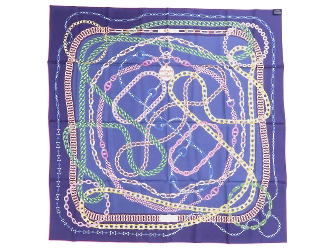 Hermès Foulard di seta Hermes Carre 90 Reaction En Chaire Rosa Blu Blu scuro - vista 2
