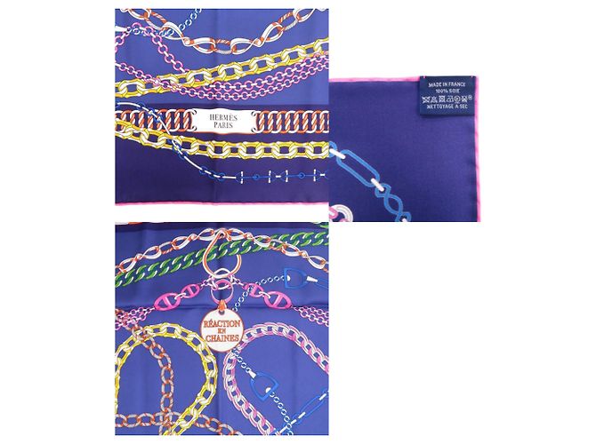 Hermès Foulard di seta Hermes Carre 90 Reaction En Chaire Rosa Blu Blu scuro - vista 3