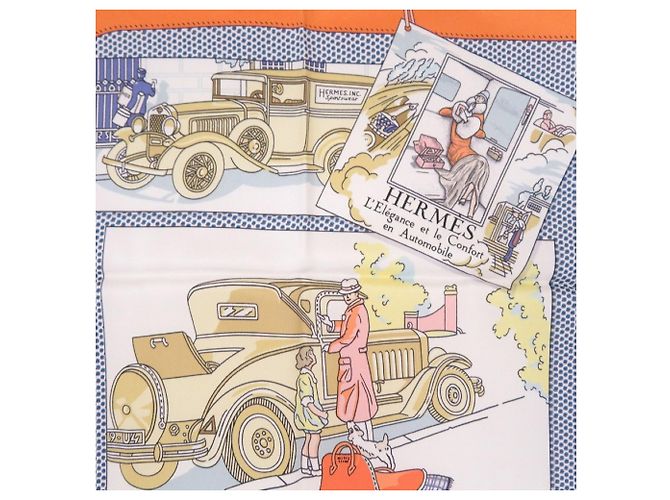 Hermès Hermes Carre 70 Foulard: Eleganza e Comfort in Automobile Blu Multicolore Beige Arancione - vista 3