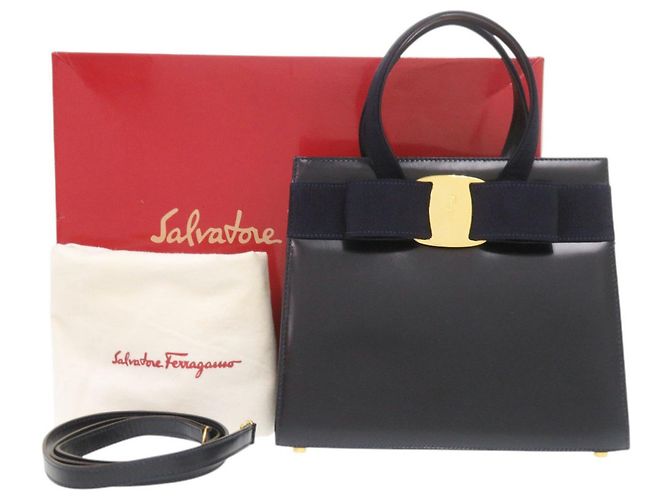 Borsa a mano in pelle 2-Way Salvatore Ferragamo Vara Ribbon Blu navy - vista 2
