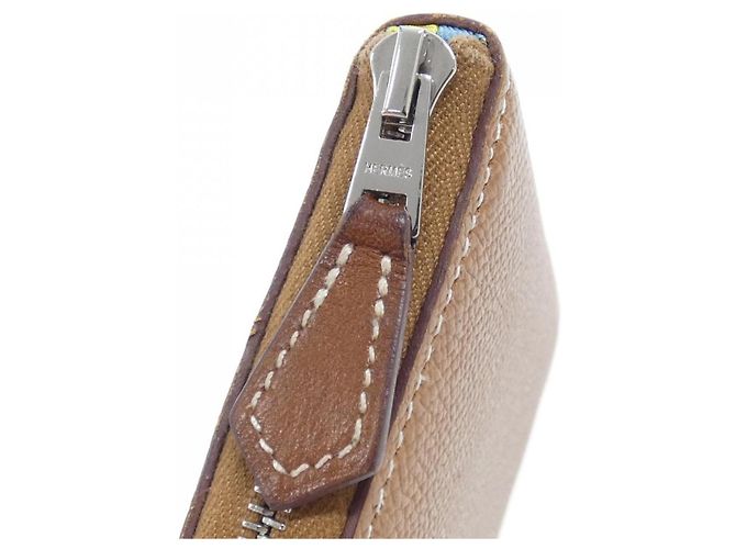 Silk In Hermès Cartera compacta Hermes Cliquetis Tattoo Aquarelle de seda Beige Dorado Azul claro - vista 4