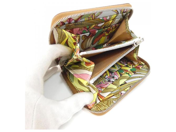 Hermès Cartera compacta de seda Hermes Fantaisie Botanique Castaño Rosa Dorado - vista 6
