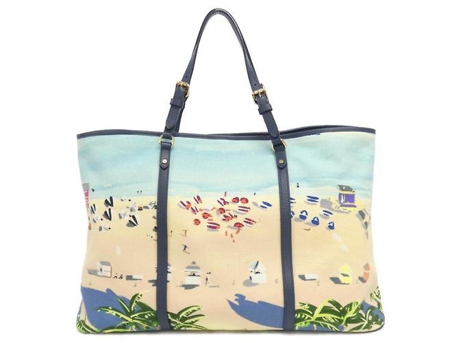 Borsa Louis Vuitton Aiol Cabas GM Beige Blu chiaro - vista 2