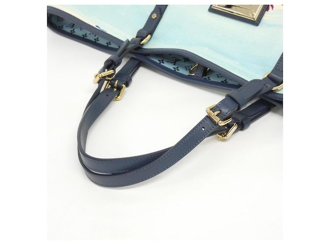 Borsa Louis Vuitton Aiol Cabas GM Beige Blu chiaro - vista 6