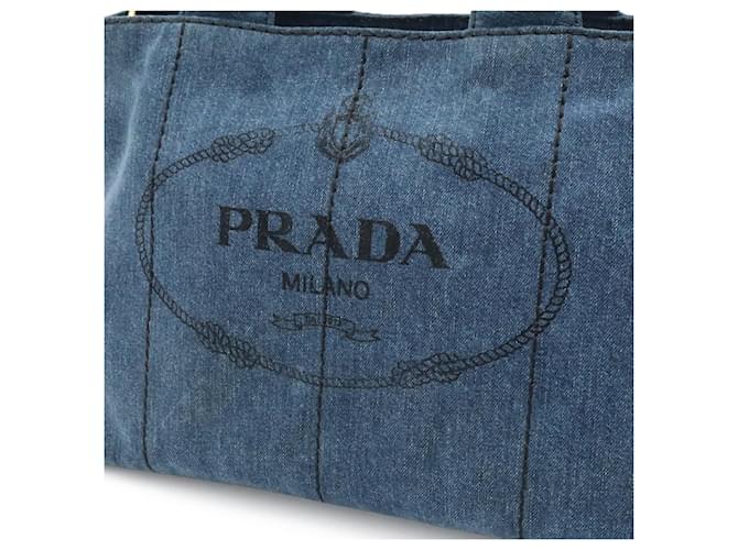 Borsa Tote Prada Canapa Denim Blu - vista 10