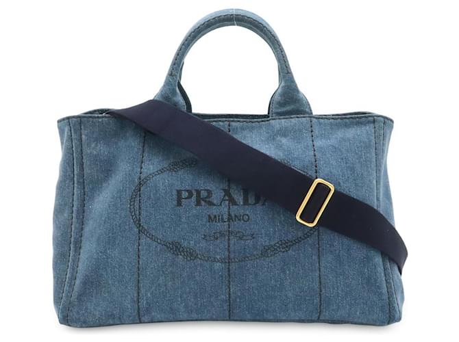 Borsa Tote Prada Canapa Denim Blu - vista 2