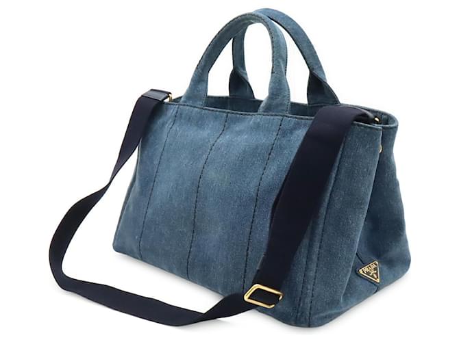 Borsa Tote Prada Canapa Denim Blu - vista 3