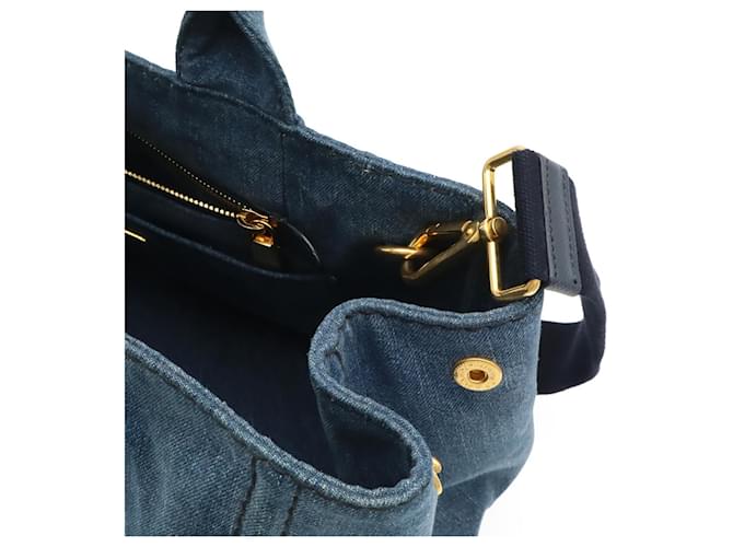 Borsa Tote Prada Canapa Denim Blu - vista 7