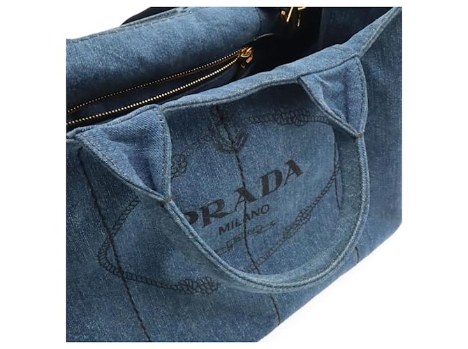 Borsa Tote Prada Canapa Denim Blu - vista 8