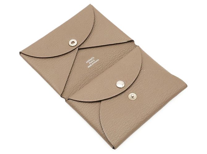 Hermès Hermes Calvi Duo Geldbörse/Münzbeutel Grau Taupe - Ansicht 7